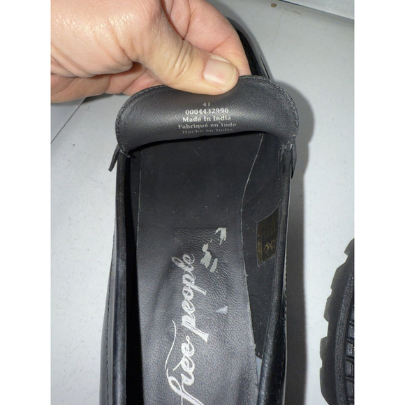 Free People Women's Lyra Lug Sole Black Leather Loafers Sz 11 - Picture 7 of 16